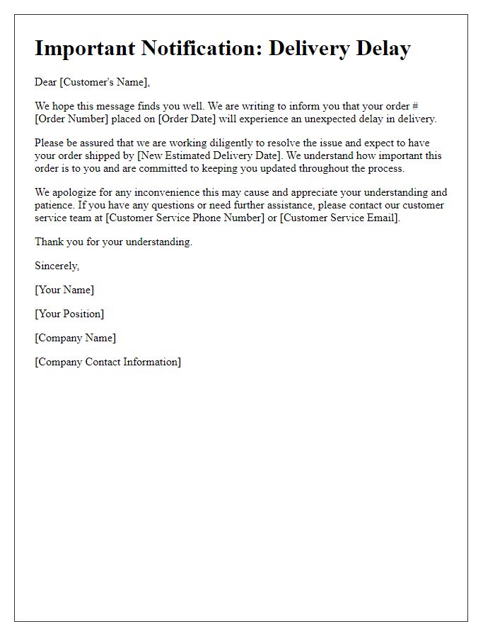 Letter template of notification about unexpected delivery delay