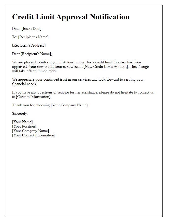 Letter template of credit limit approval letter.