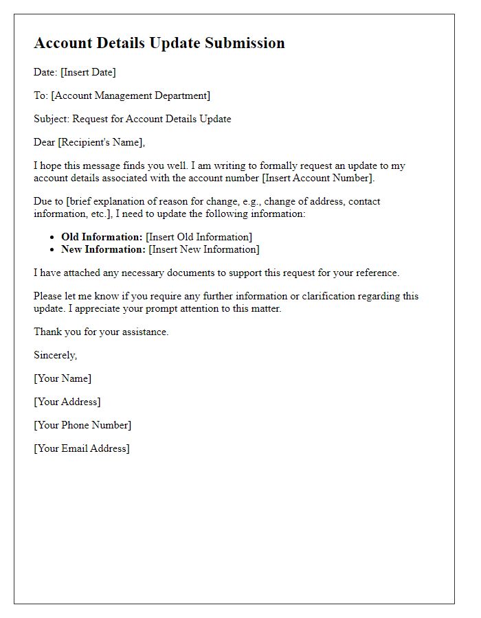 Letter template of account details update submission