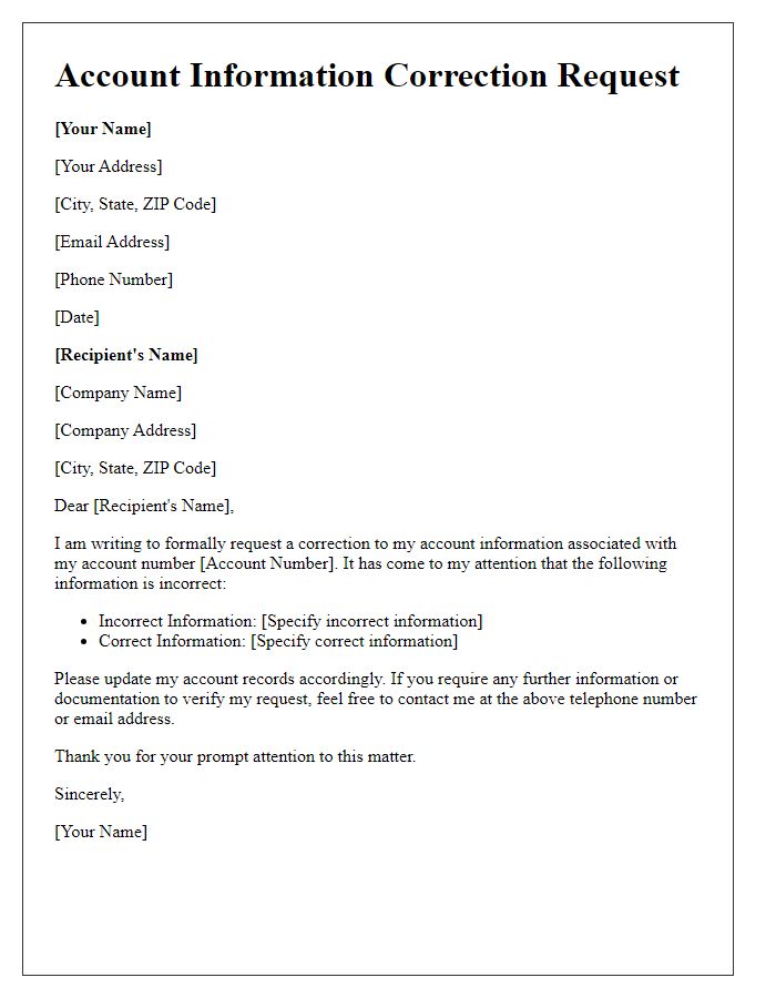 Letter template of account information correction request