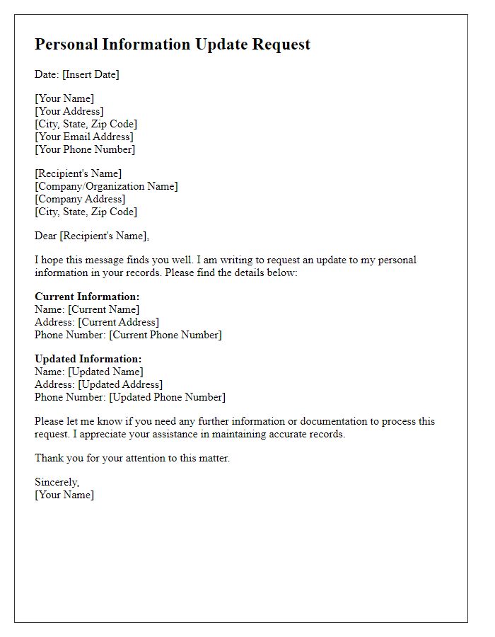 Letter template of personal information update request