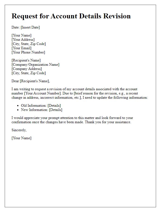 Letter template of request for account details revision