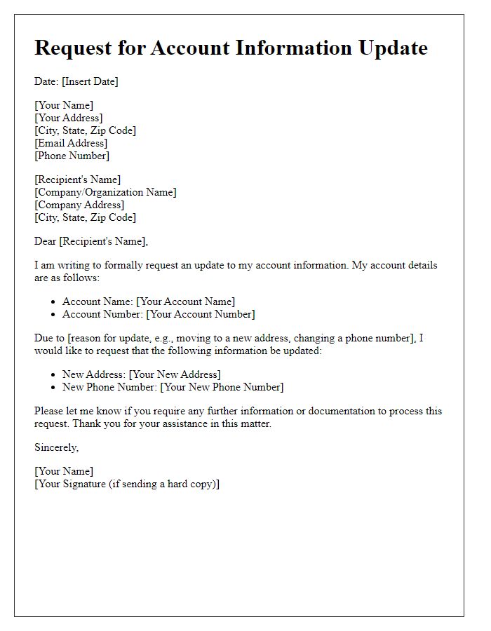 Letter template of request for account information update