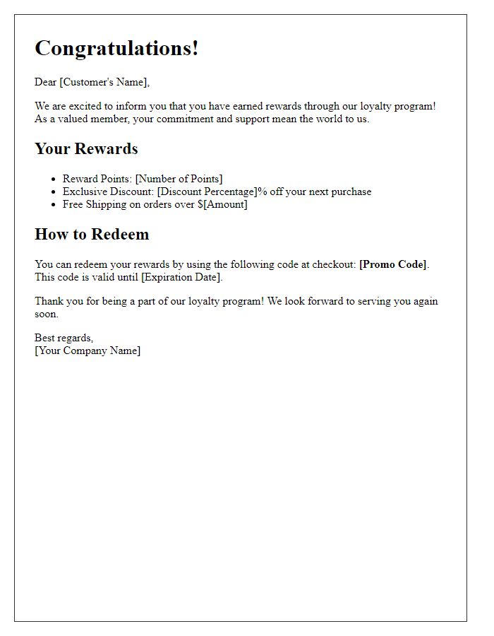 Letter template of rewards and benefits in our loyalty program