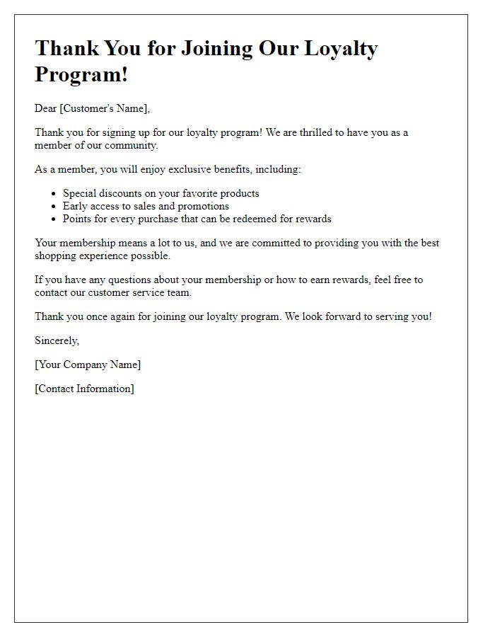 Letter template of thank you for joining our loyalty program