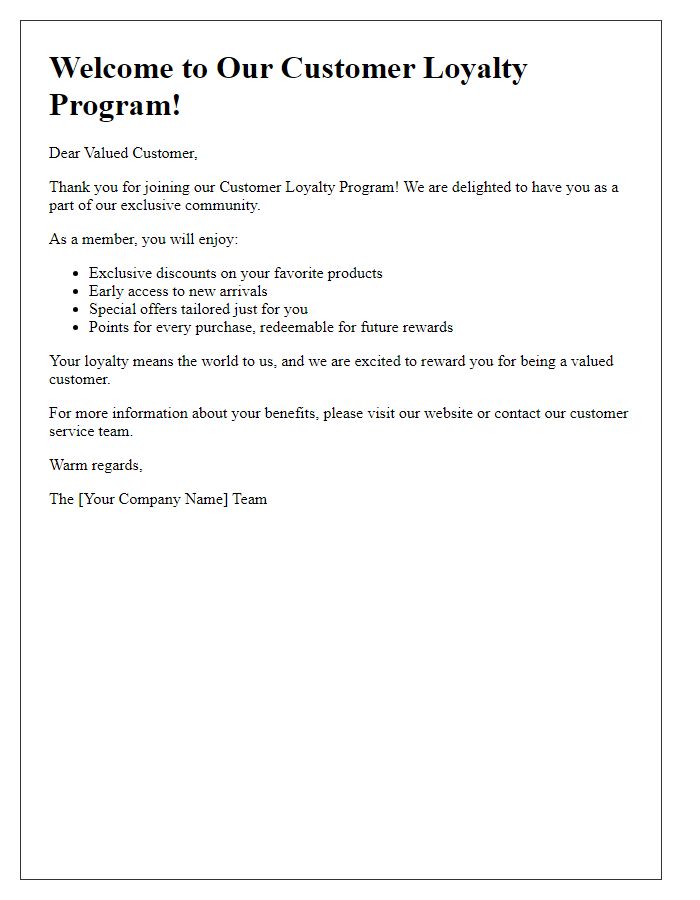 Letter template of welcome to our customer loyalty program