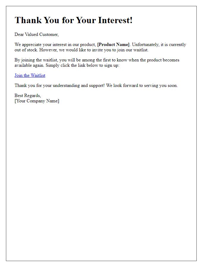 Letter template of waitlist invitation for out-of-stock products.