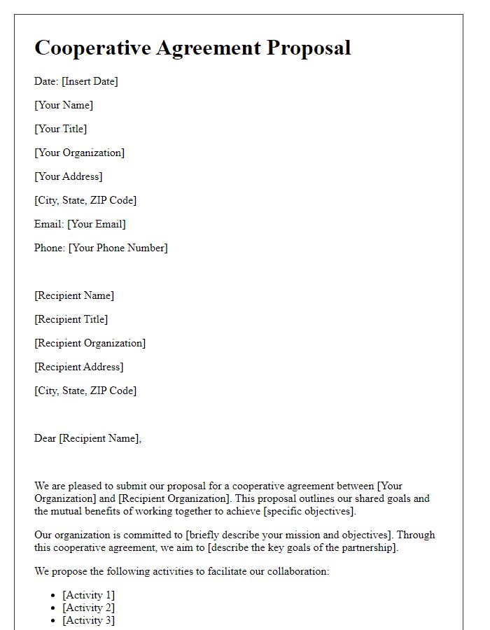 Letter template of cooperative agreement proposal