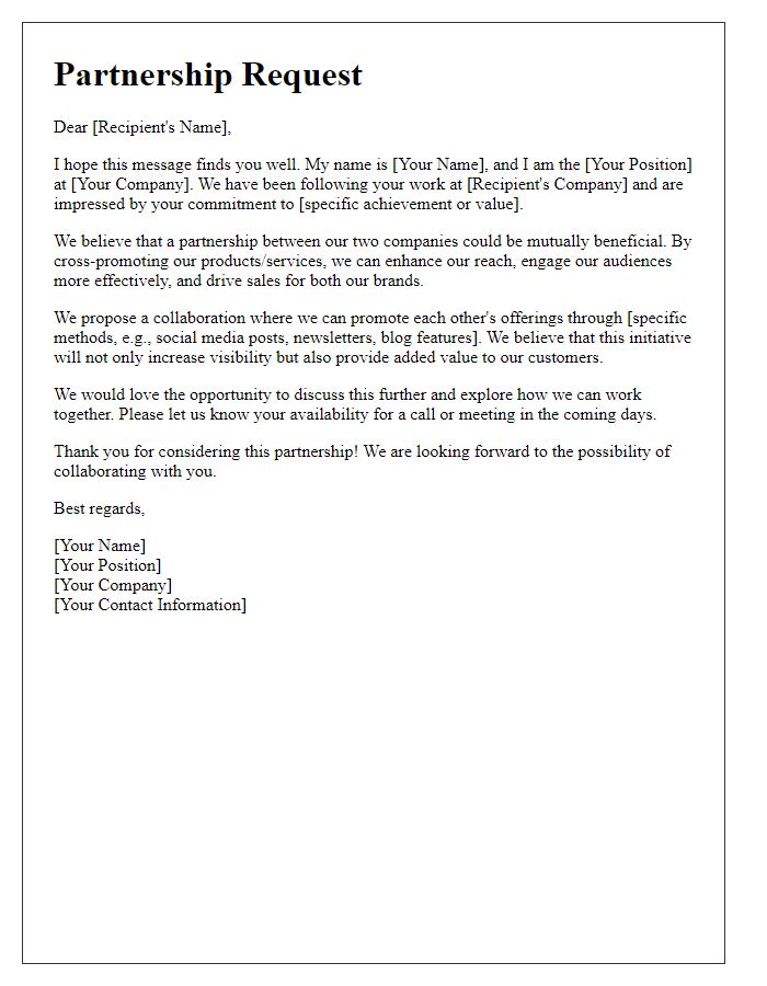 Letter template of cross-promotion partnership request