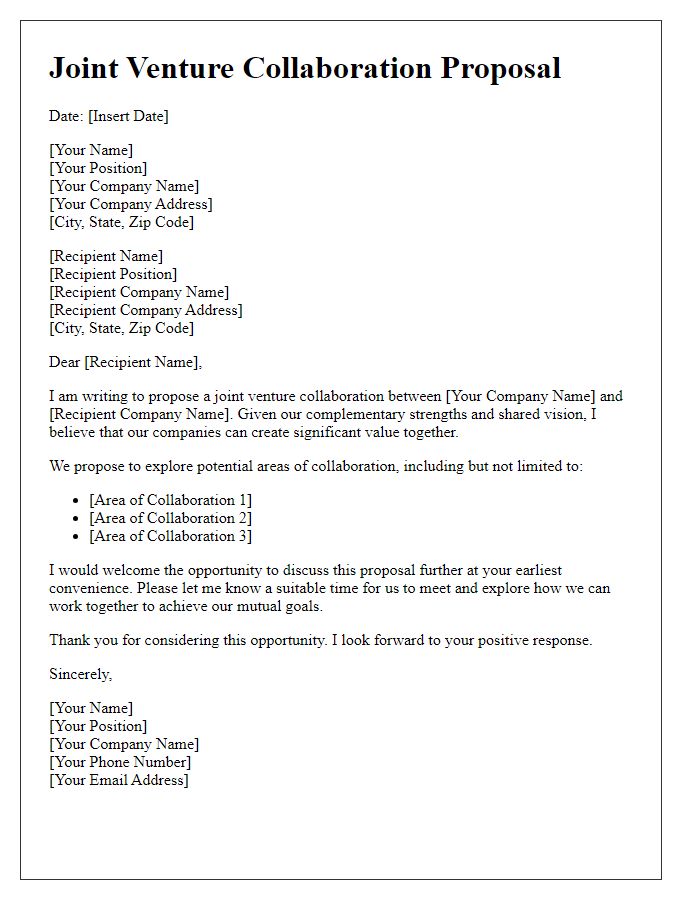Letter template of joint venture collaboration