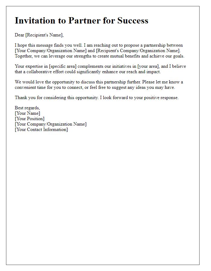 Letter template of network partnership invitation