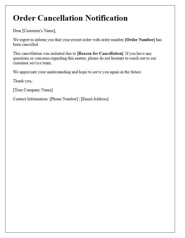 Letter template of online order cancellation notification