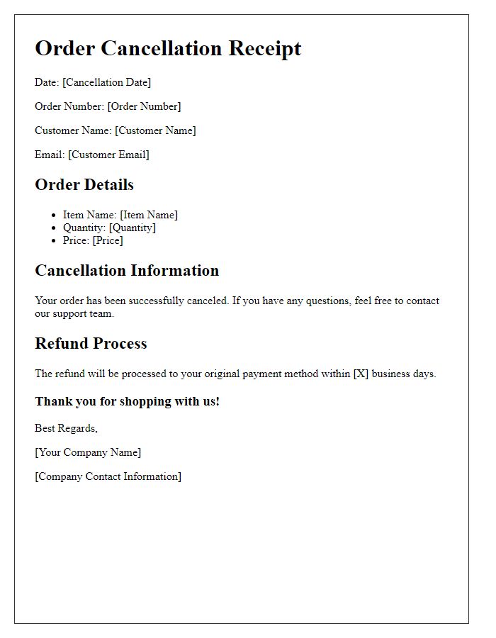 Letter template of online order cancellation receipt