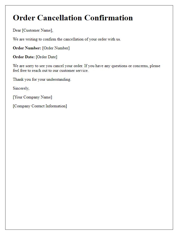 Letter template of online order cancellation statement