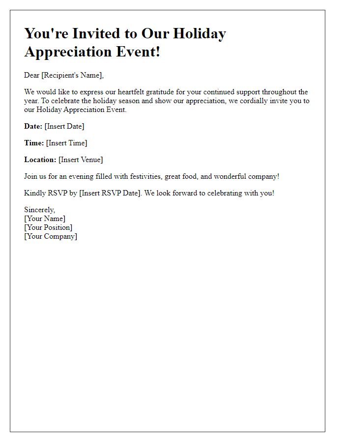 Letter template of holiday appreciation promotional event