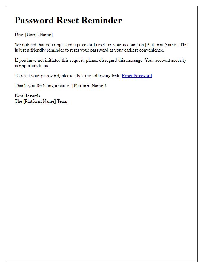 Letter template of password reset reminder for educational platforms.