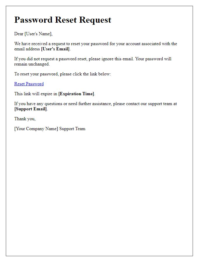 Letter template of password reset support for subscription services.