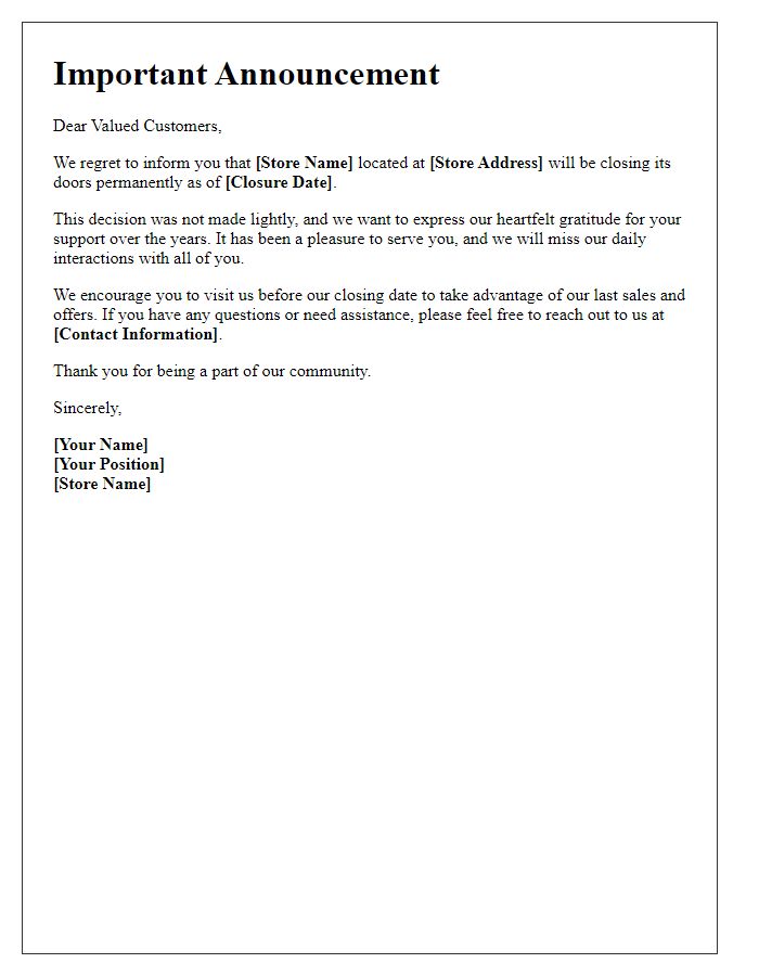 Letter template of local store closure announcement