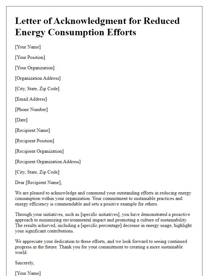 Letter template of acknowledgment for reduced energy consumption efforts