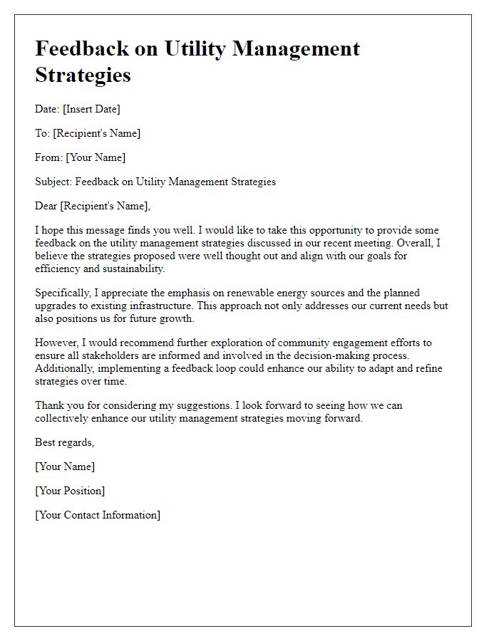 Letter template of feedback on utility management strategies