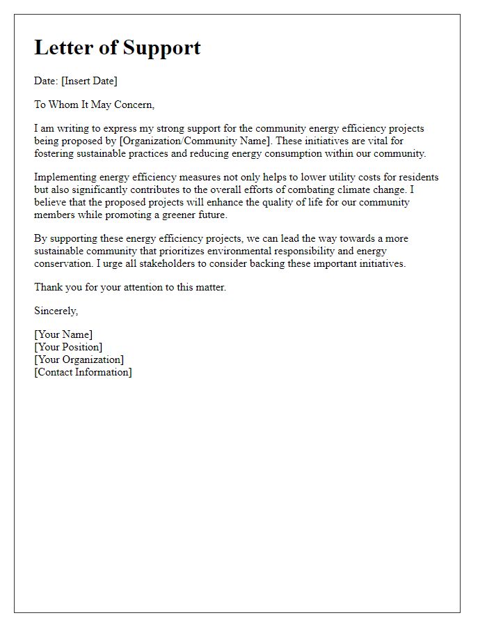 Letter template of support for community energy efficiency projects