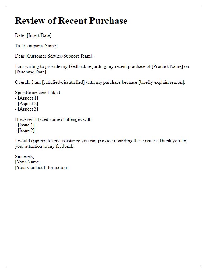 Letter template of review for my recent purchase transaction