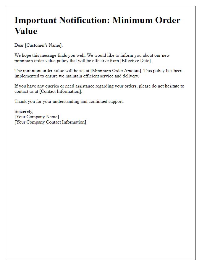 Letter template of minimum order value notification