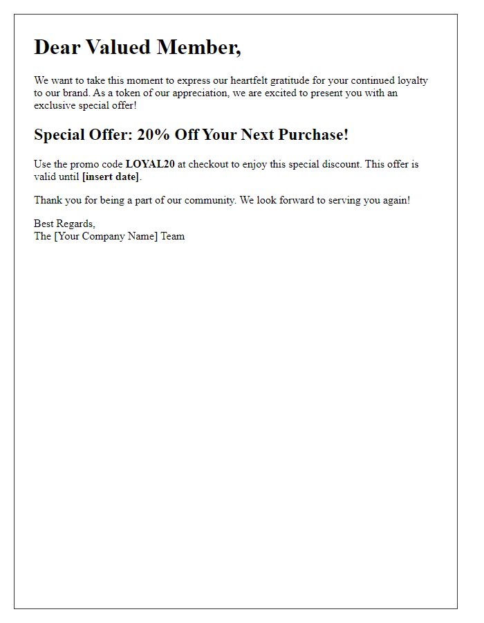 Letter template of special offer for loyal members.