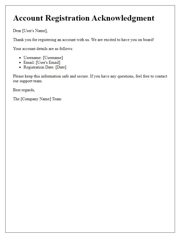 Letter template of account registration acknowledgment