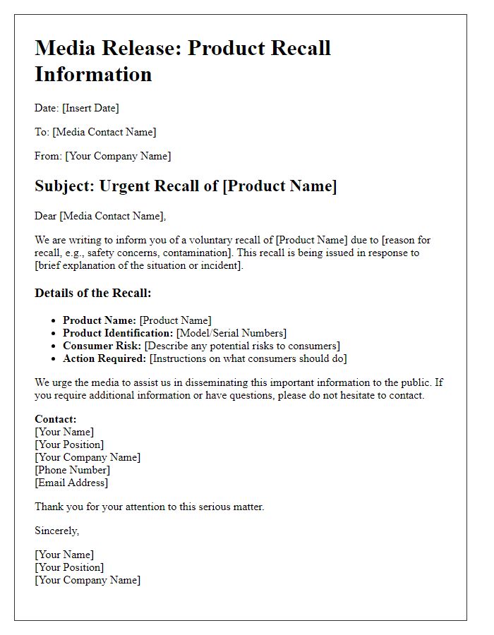 Letter template of recall information for media release