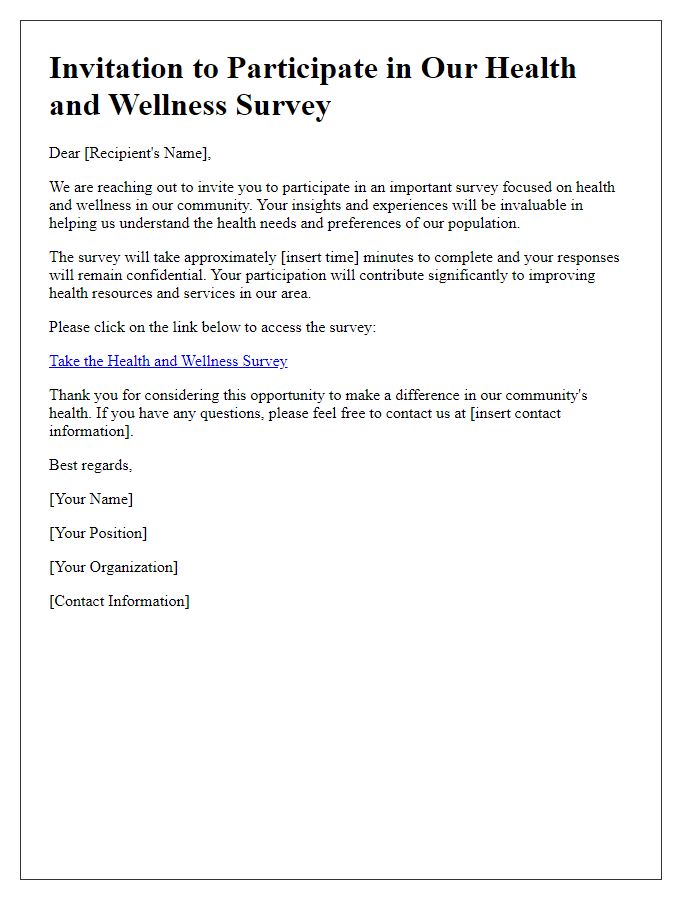 Letter template of invitation for involvement in health and wellness survey.