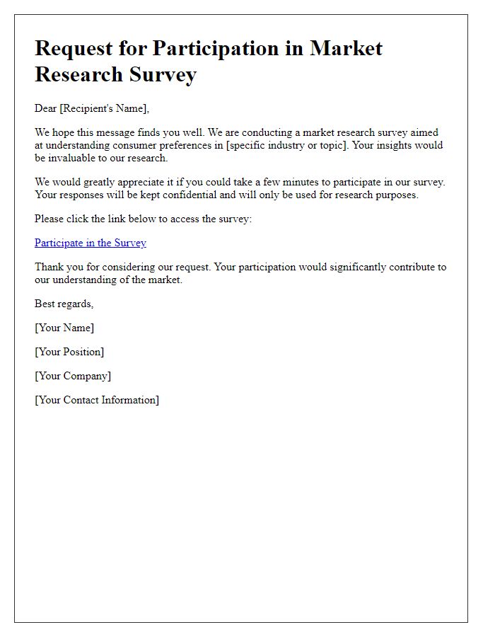 Letter template of request for survey participation in market research.