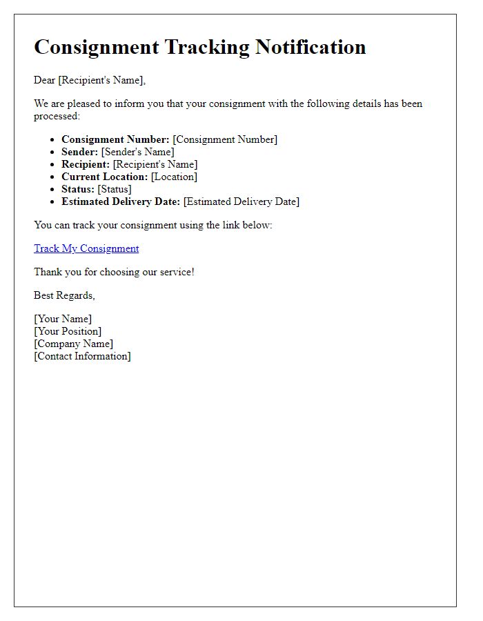 Letter template of consignment tracking notification