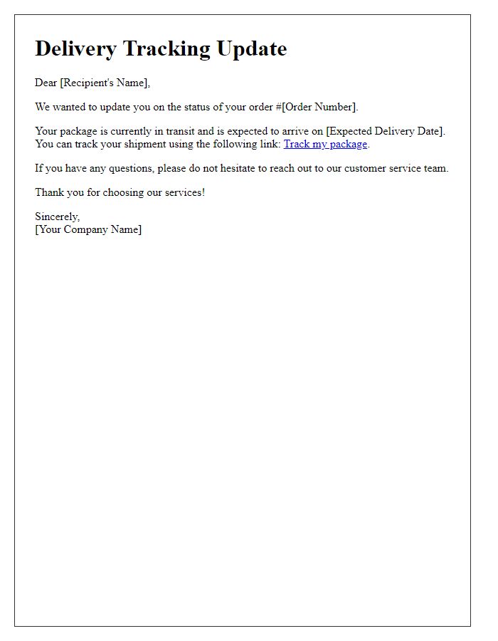 Letter template of delivery tracking update