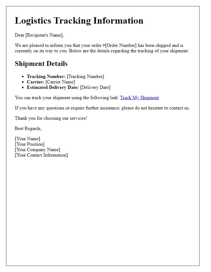 Letter template of logistics tracking information