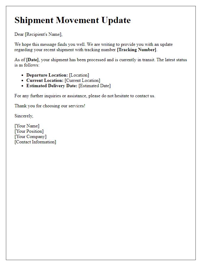Letter template of shipment movement update