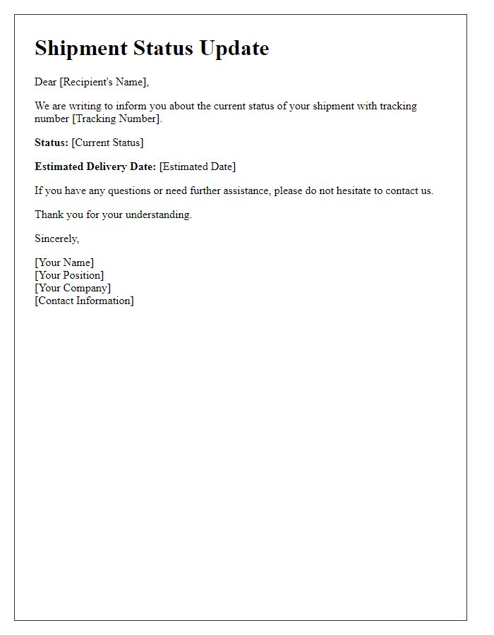 Letter template of shipment status update