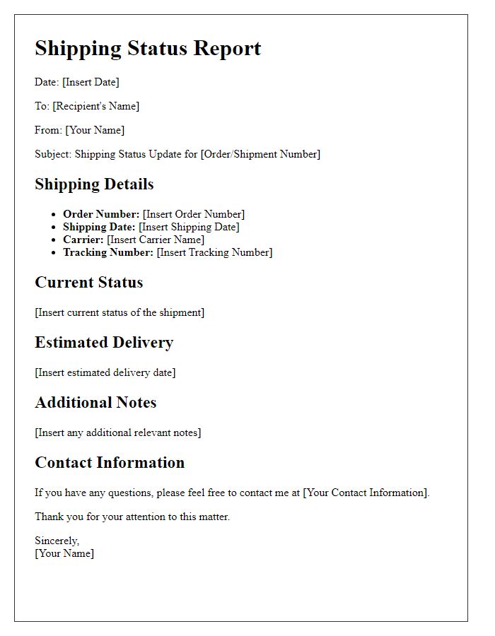 Letter template of shipping status report