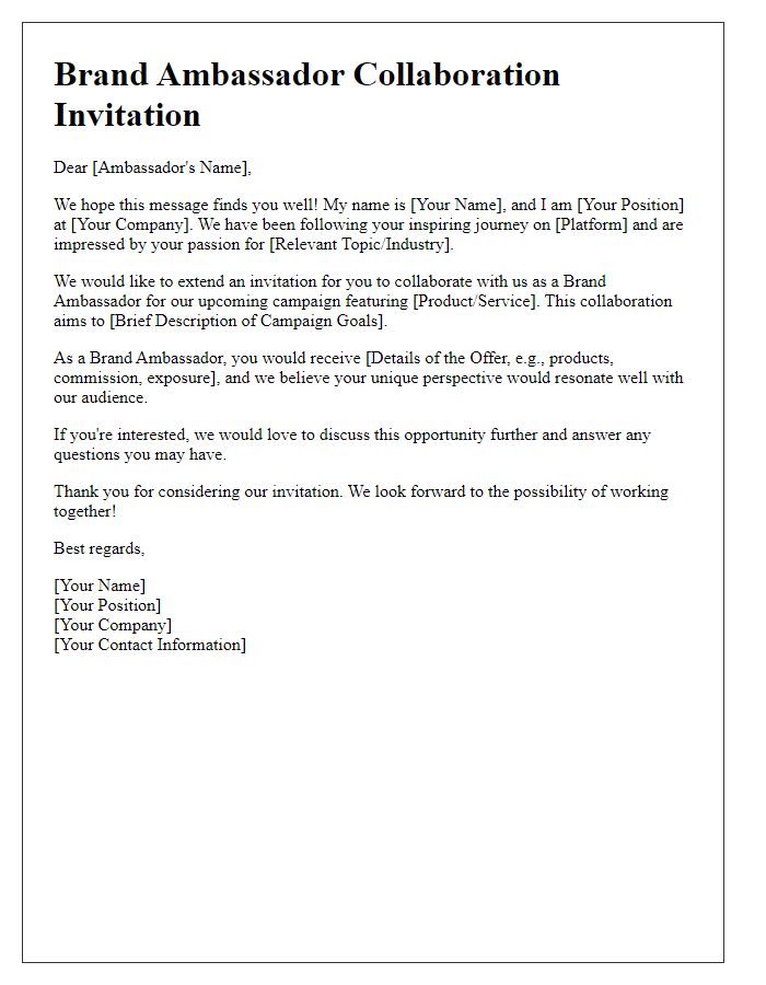 Letter template of Brand Ambassador Collaboration Invitation