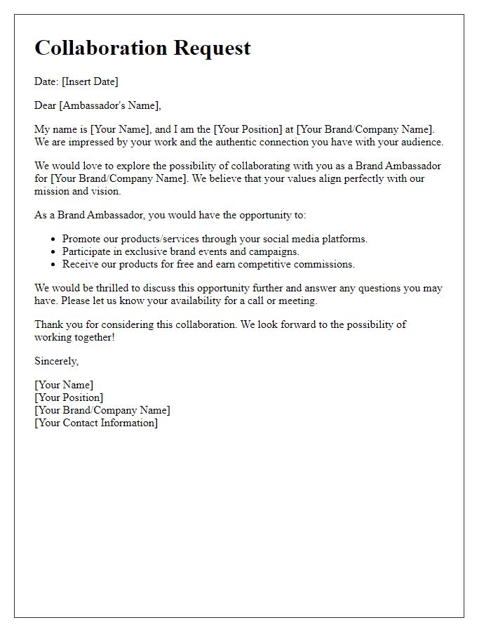 Letter template of Brand Ambassador Collaboration Request