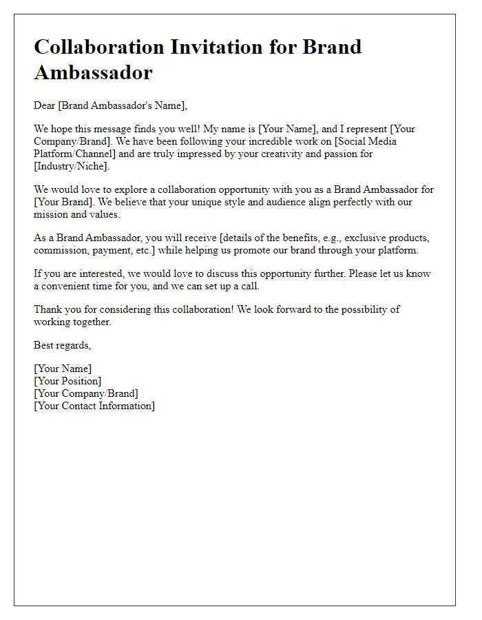 Letter template of Collaboration Invitation for Brand Ambassadors