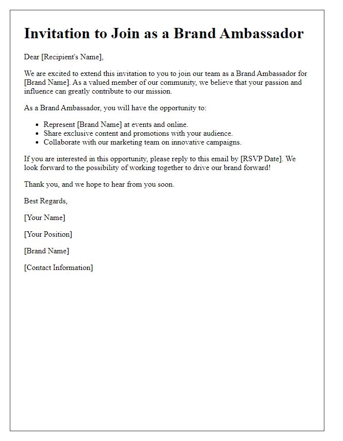 Letter template of Invitation to Join as a Brand Ambassador