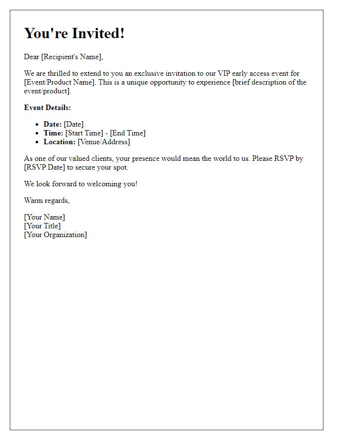 Letter template of exclusive VIP early access invitation.