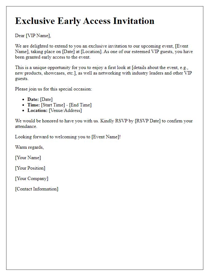 Letter template of honored VIP early access invitation.