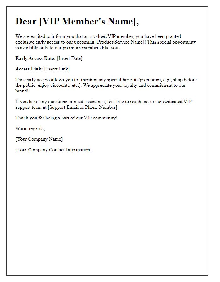 Letter template of premium VIP early access notification.