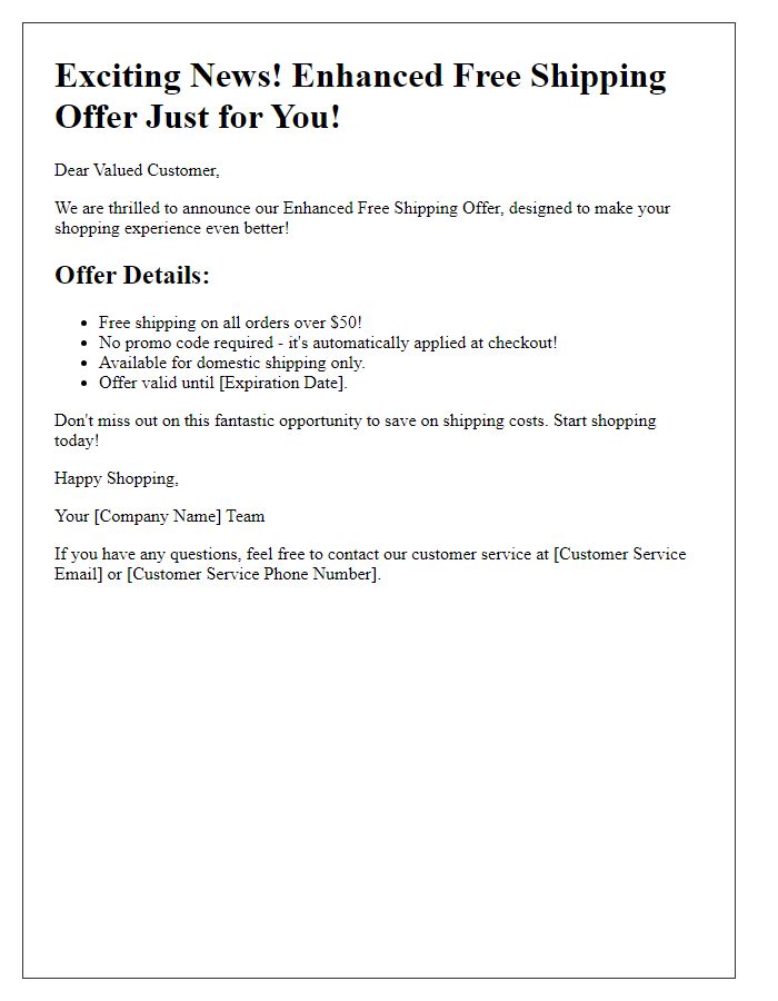 Letter template of Enhanced Free Shipping Offer Details