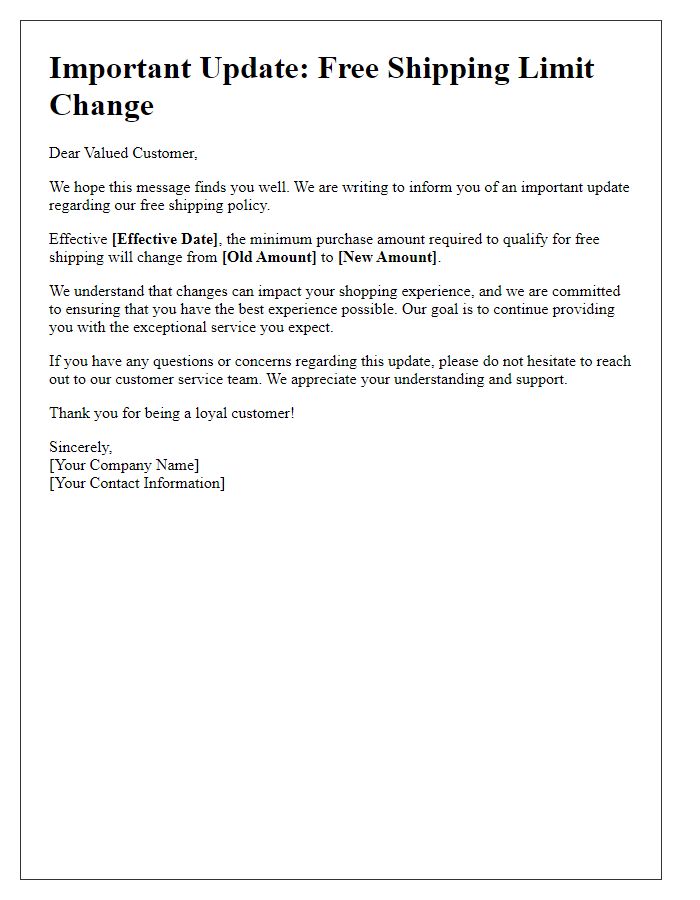 Letter template of Free Shipping Limit Change Advisory