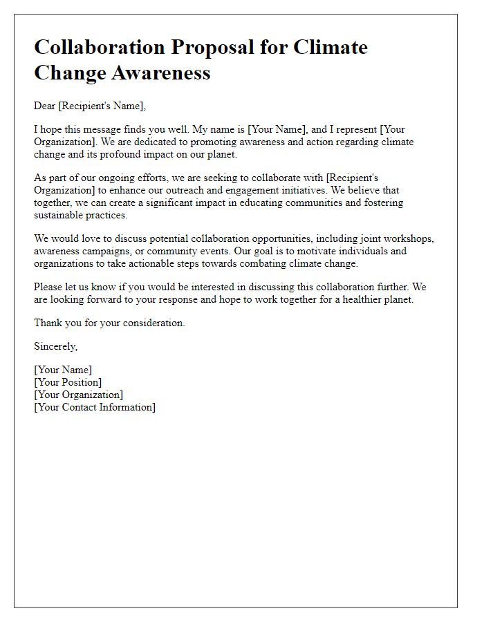 Letter template of collaboration for climate change awareness