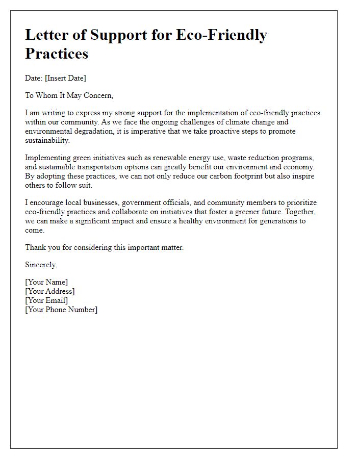 Letter template of support for eco-friendly practices