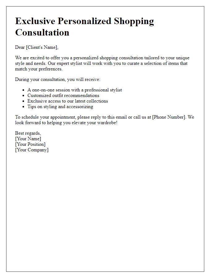 Letter template of personalized shopping consultation offer